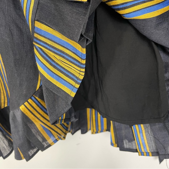 Honey Punch Linen Black Striped Ruffled Mini Wrap Dress Puff Sleeve NWT Boho S - Picture 10 of 16